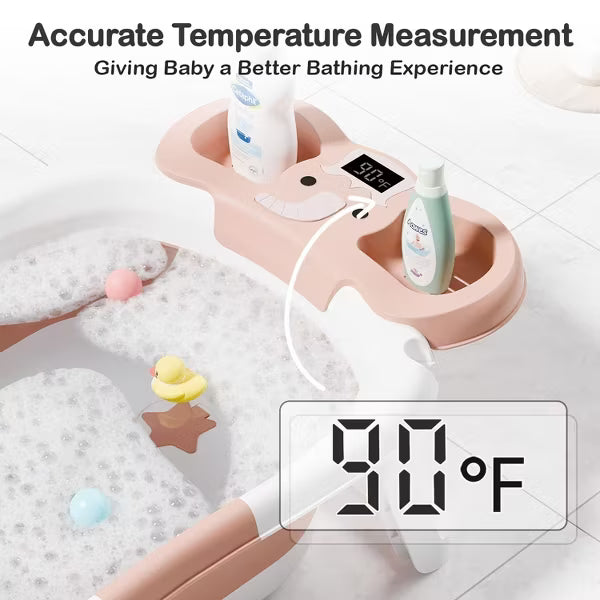 Tumajup Foldable Baby ‎Bathtub Elephant PP+TPE with Soft Cushion&Thermometer for 0-36 Months Toddler Gray