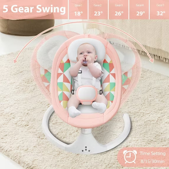 Tumajup 5 in 1 Large Baby Swing Bouncer with Rocking, Mosquito Net&Cute Toys Pink Striped for Toddler, 1 Count