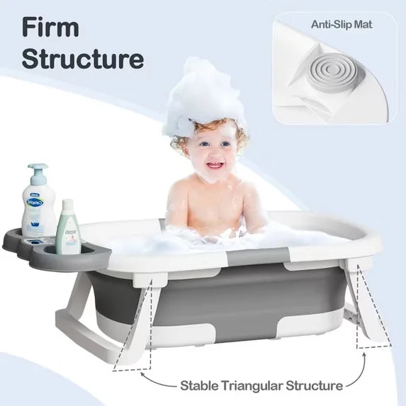 TUMAJUP Foldable Baby ‎Bathtub Elephant PP+TPE with Soft Cushion&Thermometer for 0-36 Months Toddler Gray