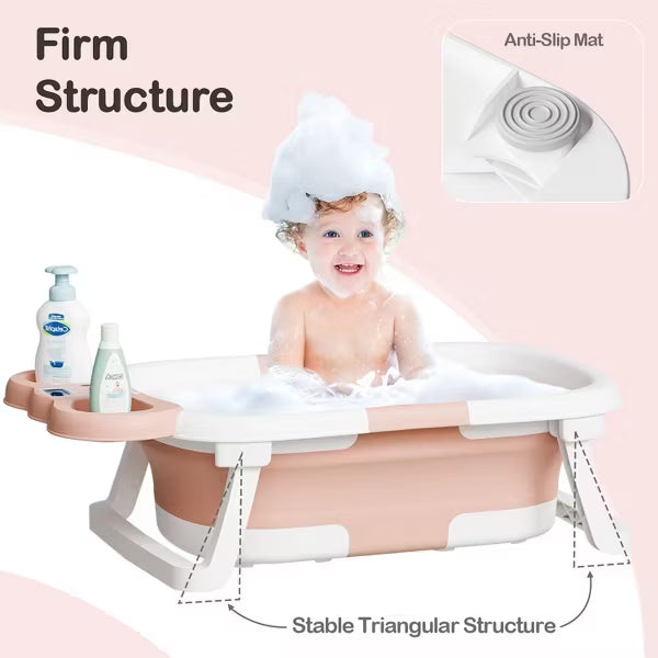 Tumajup Foldable Baby ‎Bathtub Elephant PP+TPE with Soft Cushion&Thermometer for 0-36 Months Toddler Gray