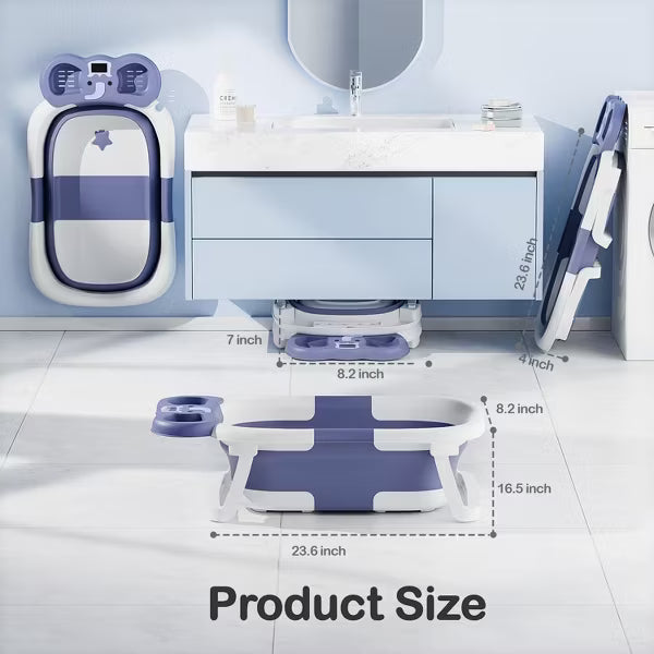 Tumajup Foldable Baby ‎Bathtub Elephant PP+TPE with Soft Cushion&Thermometer for 0-36 Months Toddler Gray