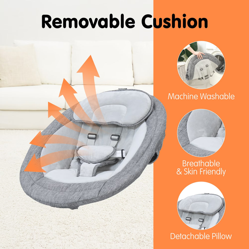 Tumajup 5 in 1 Large Baby Swing Bouncer with Rocking, Mosquito Net&Cute Toys Gray Striped for Toddler, 1 Count