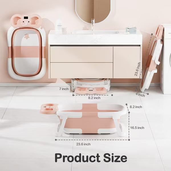 Tumajup Foldable Baby ‎Bathtub Elephant PP+TPE with Soft Cushion&Thermometer for 0-36 Months Toddler Gray