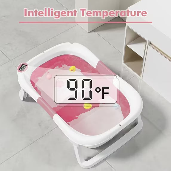 Tumajup Collapsible Baby Bathtub with Soft Bath Cushion&Thermometer Gray