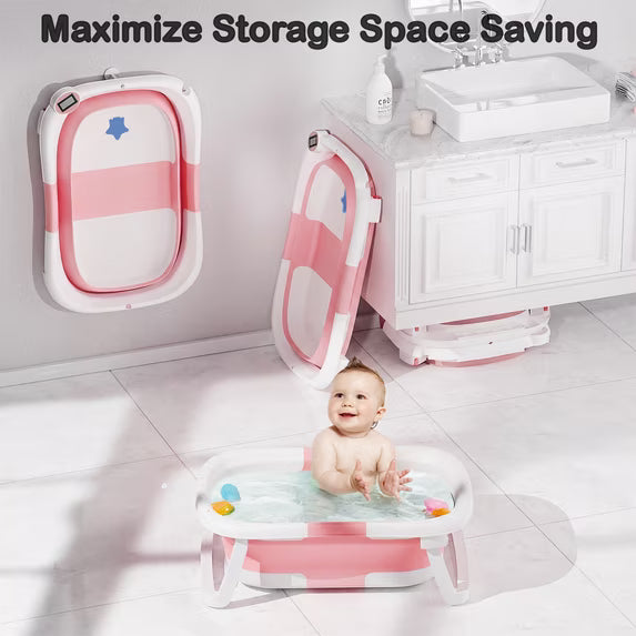 Tumajup Collapsible Baby Bathtub with Soft Bath Cushion&Thermometer Gray