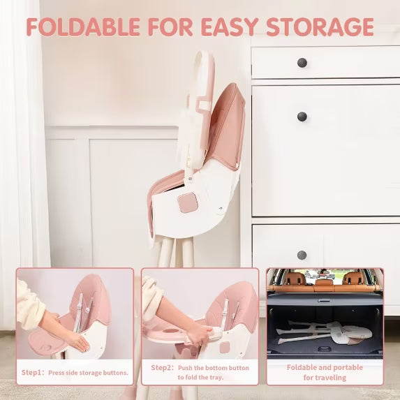 TUMAJUP 6- in -1 Baby High Chair with 5 -Point Safety Harness-Pink