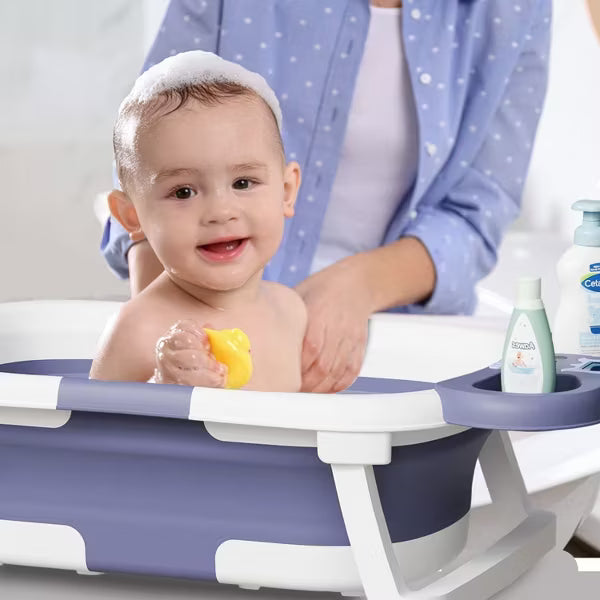 Tumajup Foldable Baby ‎Bathtub Elephant PP+TPE with Soft Cushion&Thermometer for 0-36 Months Toddler Gray