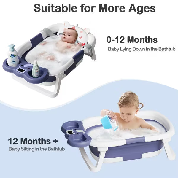 Tumajup Foldable Baby ‎Bathtub Elephant PP+TPE with Soft Cushion&Thermometer for 0-36 Months Toddler Gray