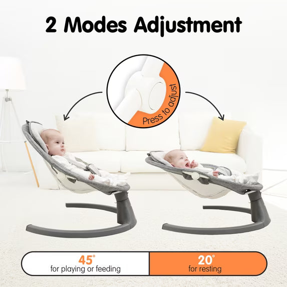 Tumajup 5 in 1 Large Baby Swing Bouncer with Rocking, Mosquito Net&Cute Toys Gray Striped for Toddler, 1 Count