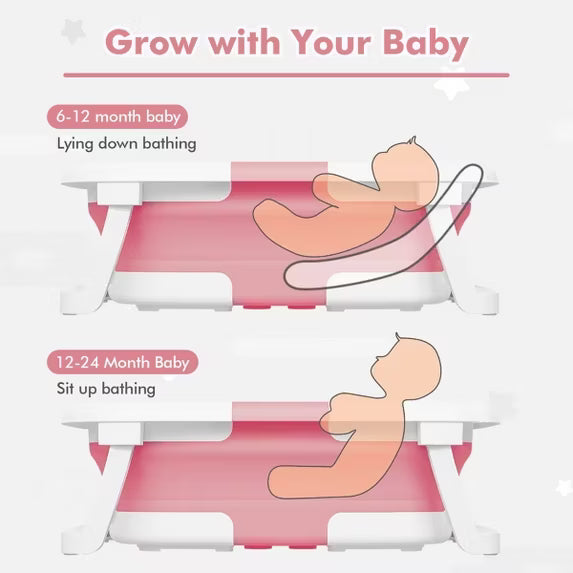 Tumajup Collapsible Baby Bathtub with Soft Bath Cushion&Thermometer Gray