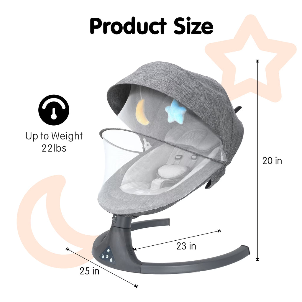 Tumajup 5 in 1 Large Baby Swing Bouncer with Rocking, Mosquito Net&Cute Toys Gray Striped for Toddler, 1 Count