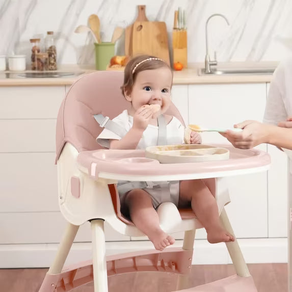 TUMAJUP 6- in -1 Baby High Chair with 5 -Point Safety Harness-Pink