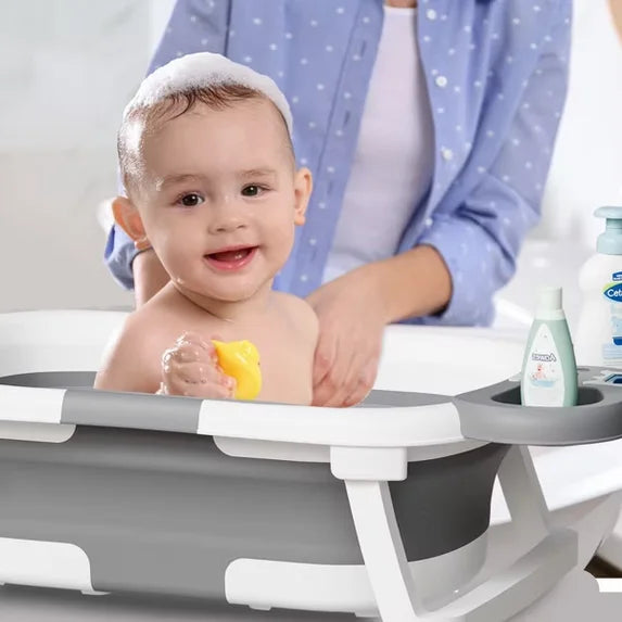 TUMAJUP Foldable Baby ‎Bathtub Elephant PP+TPE with Soft Cushion&Thermometer for 0-36 Months Toddler Gray
