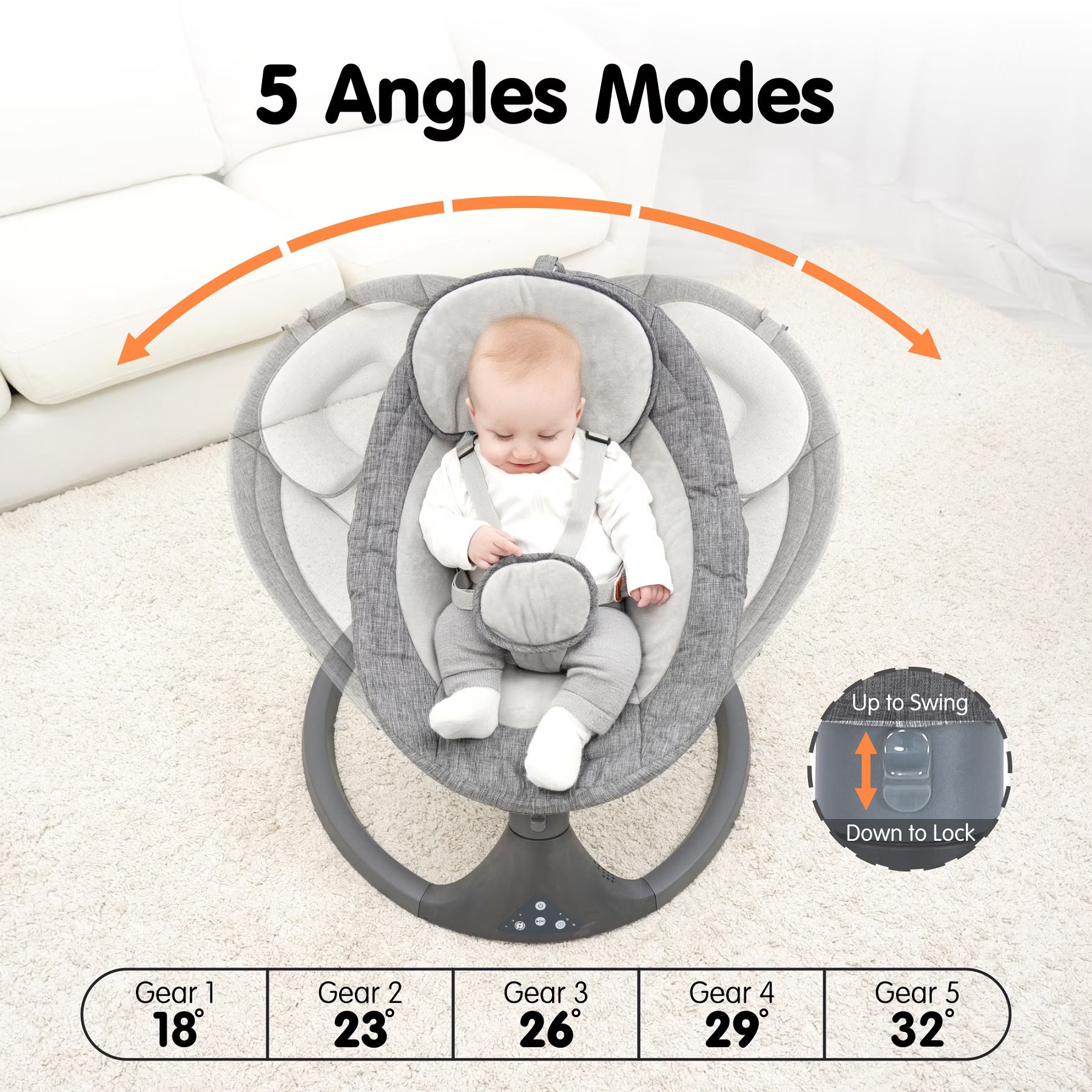 Tumajup 5 in 1 Large Baby Swing Bouncer with Rocking, Mosquito Net&Cute Toys Gray Striped for Toddler, 1 Count