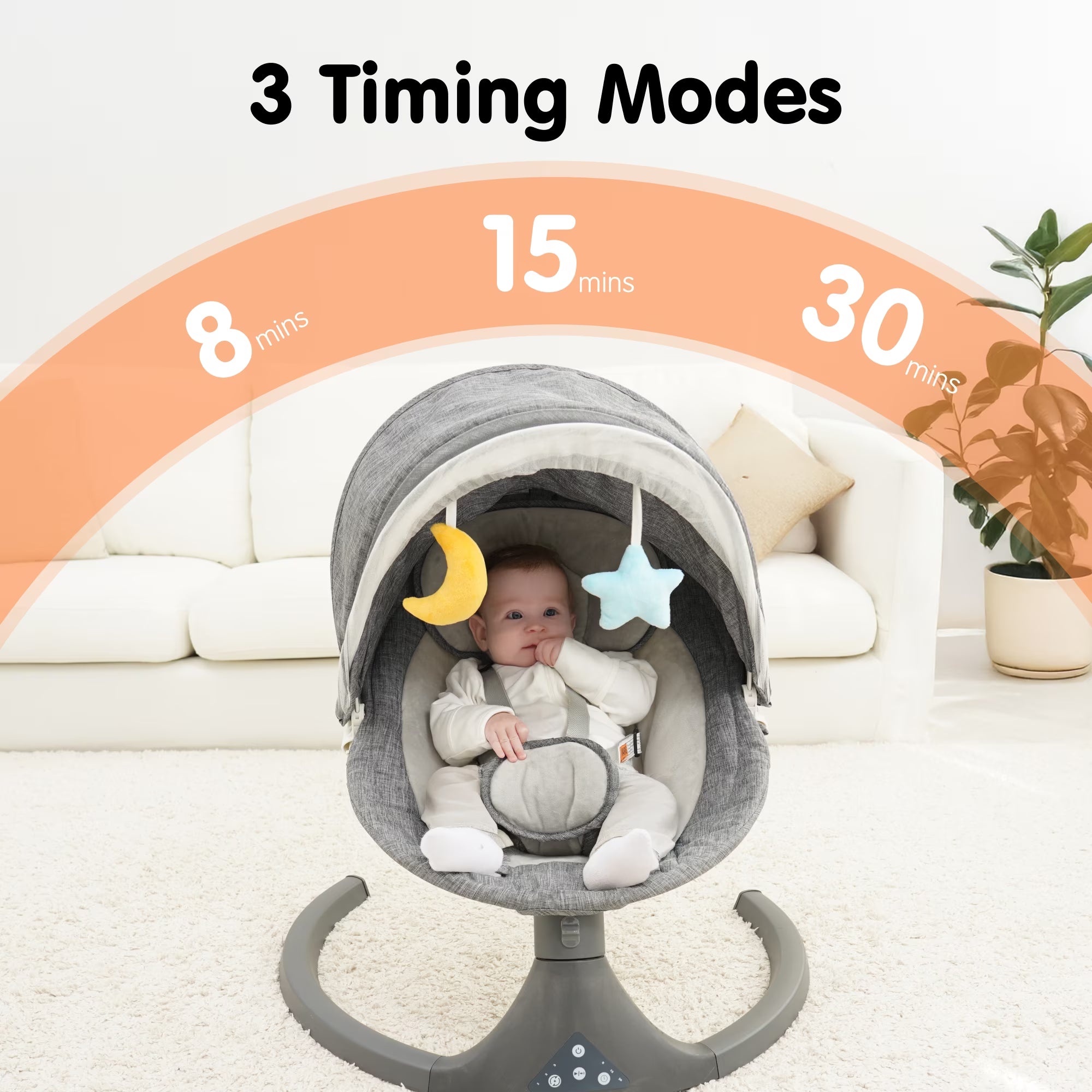 Tumajup 5 in 1 Large Baby Swing Bouncer with Rocking, Mosquito Net&Cute Toys Gray Striped for Toddler, 1 Count