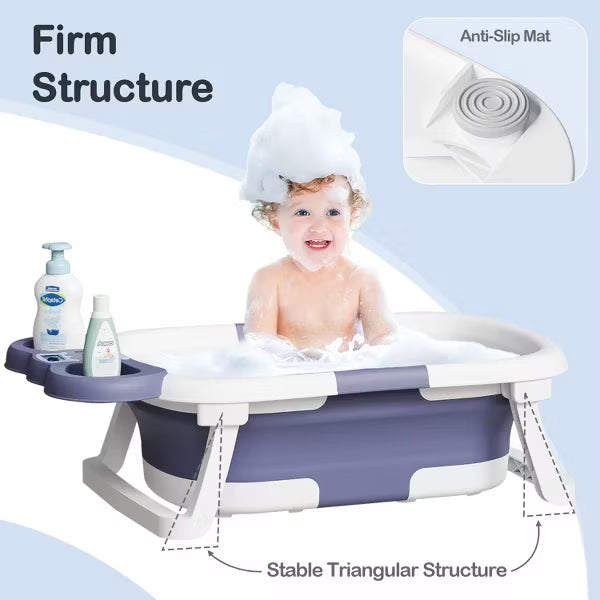 Tumajup Foldable Baby ‎Bathtub Elephant PP+TPE with Soft Cushion&Thermometer for 0-36 Months Toddler Gray