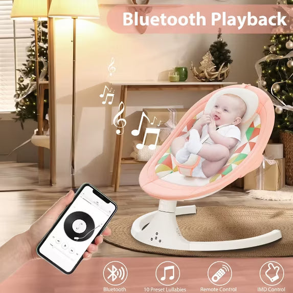 Tumajup 5 in 1 Large Baby Swing Bouncer with Rocking, Mosquito Net&Cute Toys Pink Striped for Toddler, 1 Count