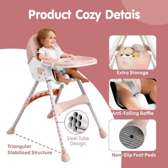 TUMAJUP 6- in -1 Baby High Chair with 5 -Point Safety Harness-Pink