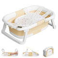 TUMAJUP Collapsible Baby Bathtub for Infants and Toddlers with Bath Net and Thermometer-Khaki