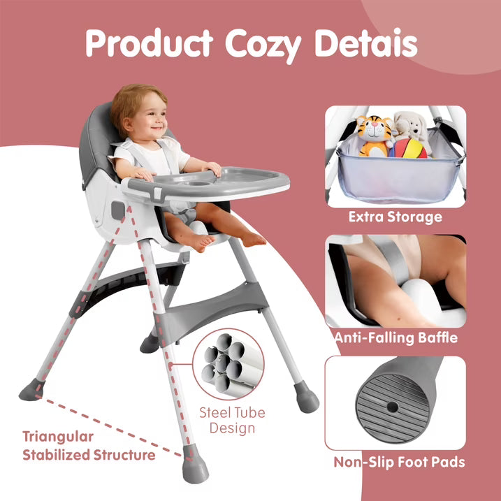 TUMAJUP 6- in -1 Baby High Chair with 5 -Point Safety Harness-Gray