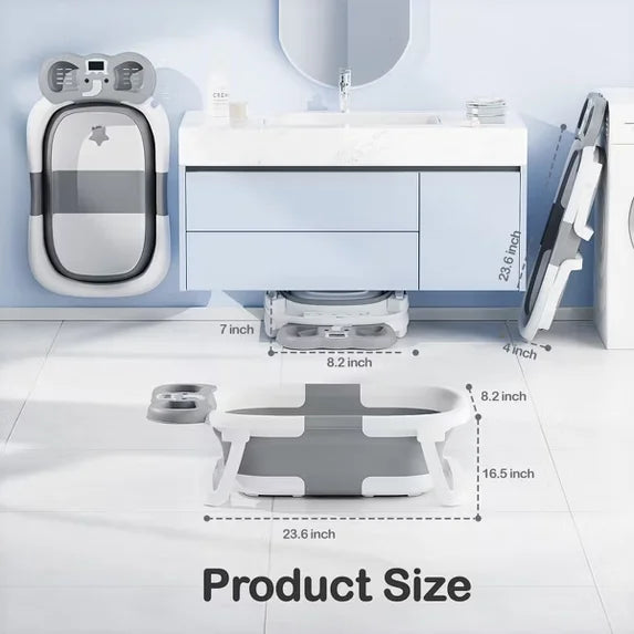 TUMAJUP Foldable Baby ‎Bathtub Elephant PP+TPE with Soft Cushion&Thermometer for 0-36 Months Toddler Gray