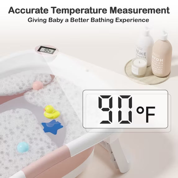 TUMAJUP Foldable Baby Bathtub PP+TPE with Soft Bath Net&Thermometer for 0-36 Months Toddler Pink