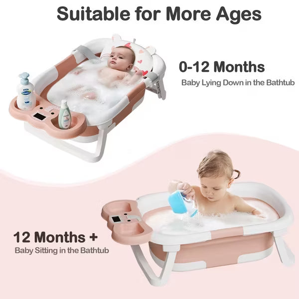 Tumajup Foldable Baby ‎Bathtub Elephant PP+TPE with Soft Cushion&Thermometer for 0-36 Months Toddler Gray