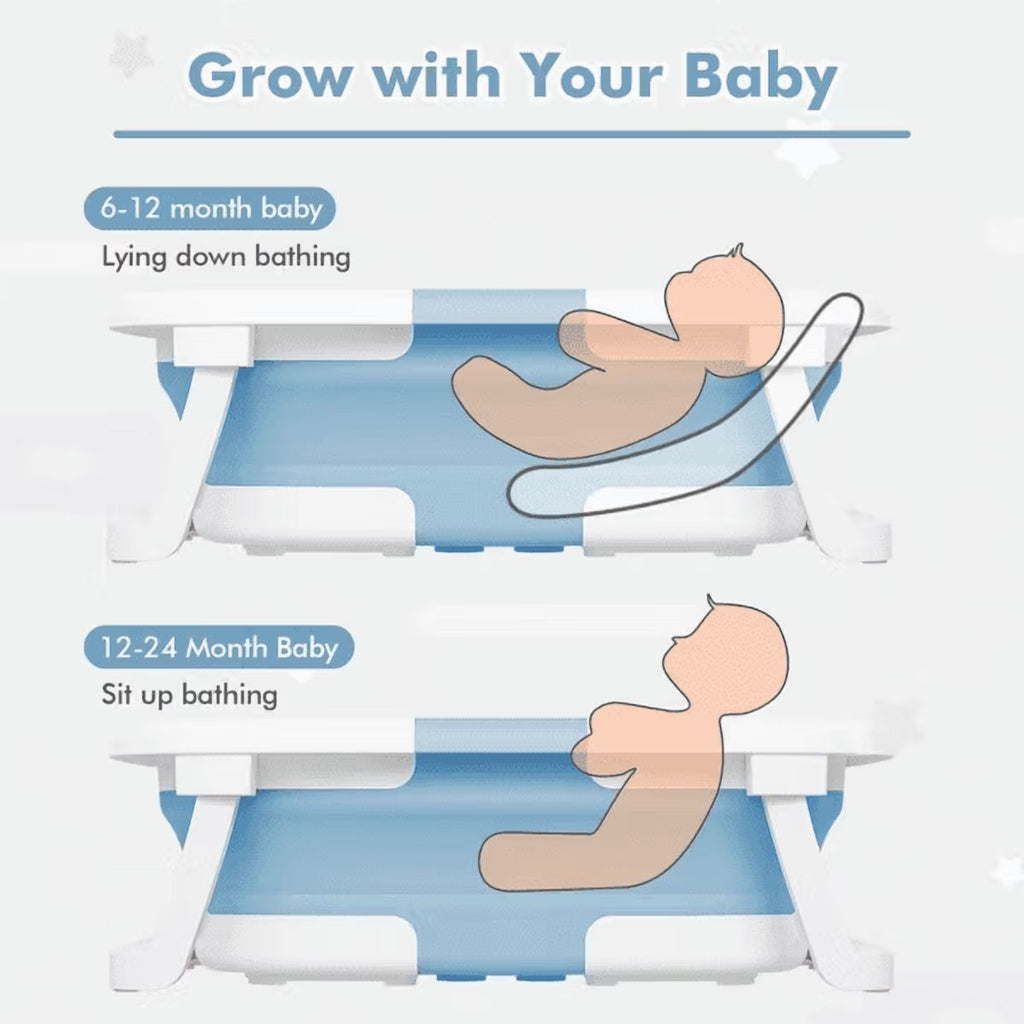 Tumajup Collapsible Baby Bathtub with Soft Bath Cushion&Thermometer Gray