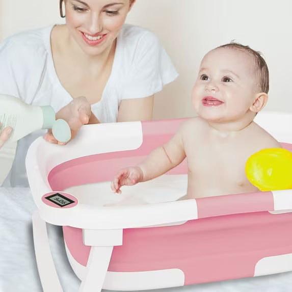 Tumajup Collapsible Baby Bathtub with Soft Bath Cushion&Thermometer Gray