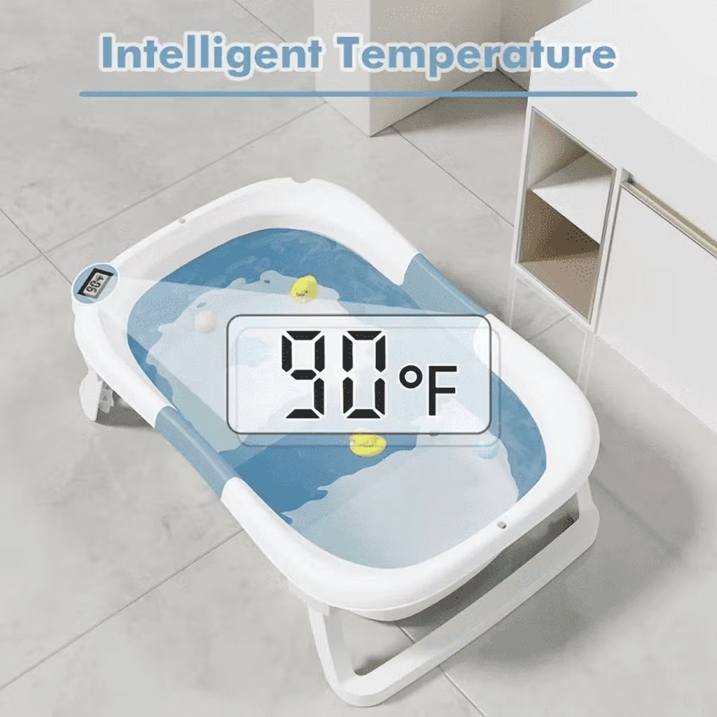 Tumajup Collapsible Baby Bathtub with Soft Bath Cushion&Thermometer Gray