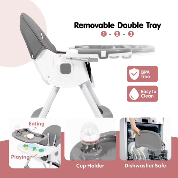 TUMAJUP 6- in -1 Baby High Chair with 5 -Point Safety Harness-Gray