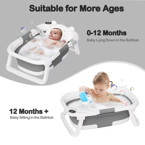 Tumajup Collapsible Baby Bathtub with Soft Bath Cushion&Thermometer , Gray