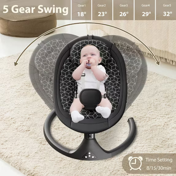 Tumajup 5 in 1 Large Baby Swing Bouncer with Rocking, Mosquito Net&Cute Toys Black Striped for Toddler, 1 Count