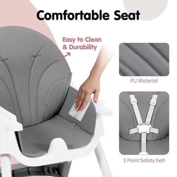 TUMAJUP 6- in -1 Baby High Chair with 5 -Point Safety Harness-Gray