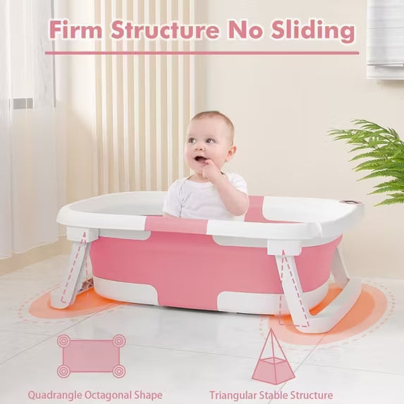 Tumajup Collapsible Baby Bathtub with Soft Bath Cushion&Thermometer Gray